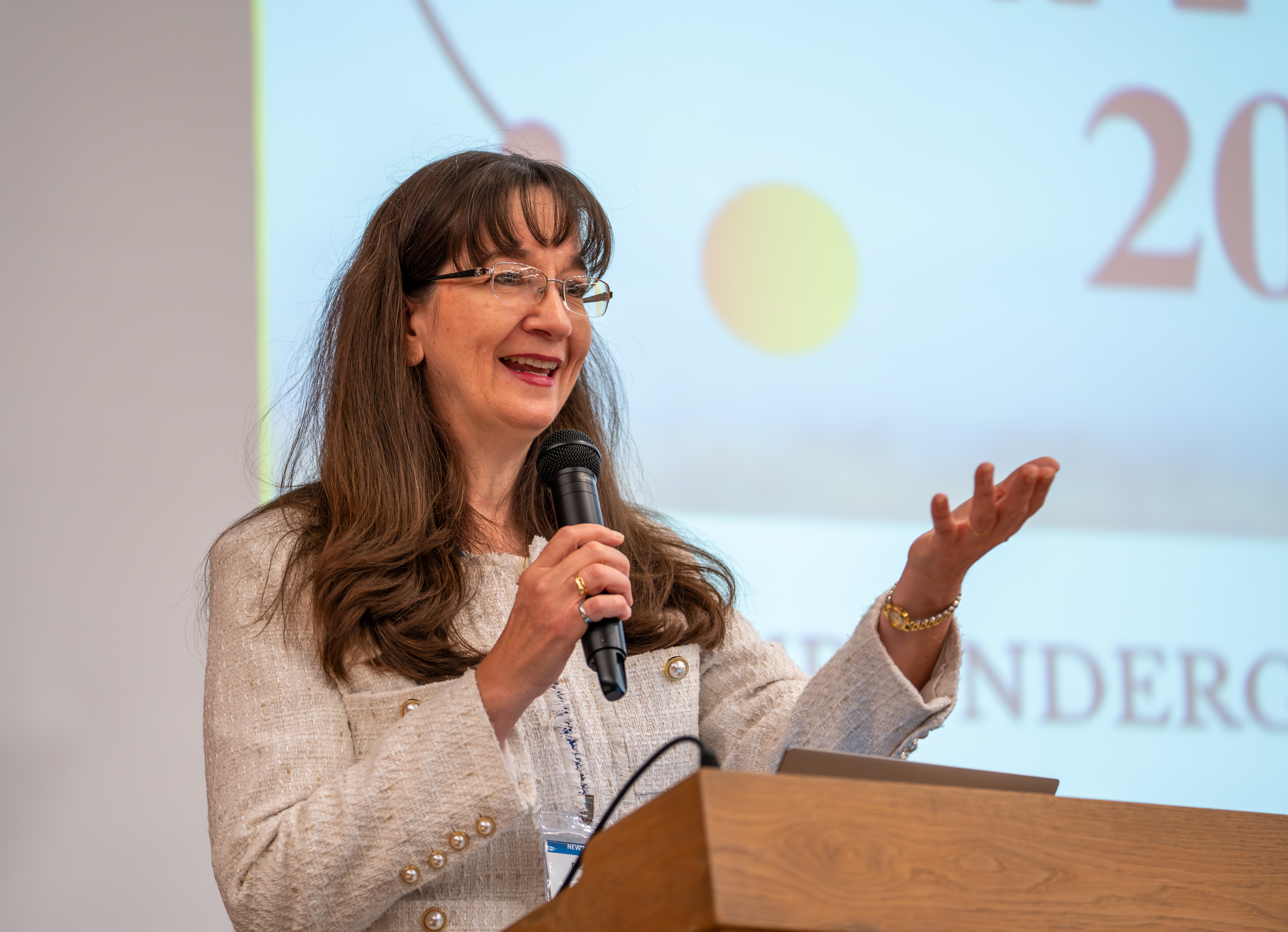 Dr. Paola Bandini give speech at 2025 NM AMP Conference.
